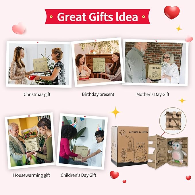 Solar Garden Outdoor Statues Cat with LED Solar Lantern Figurine for Lawn,Patio, Balcony, Yard Decor Unique Housewarming Gift, for Mom, Grandma,Father,Woman