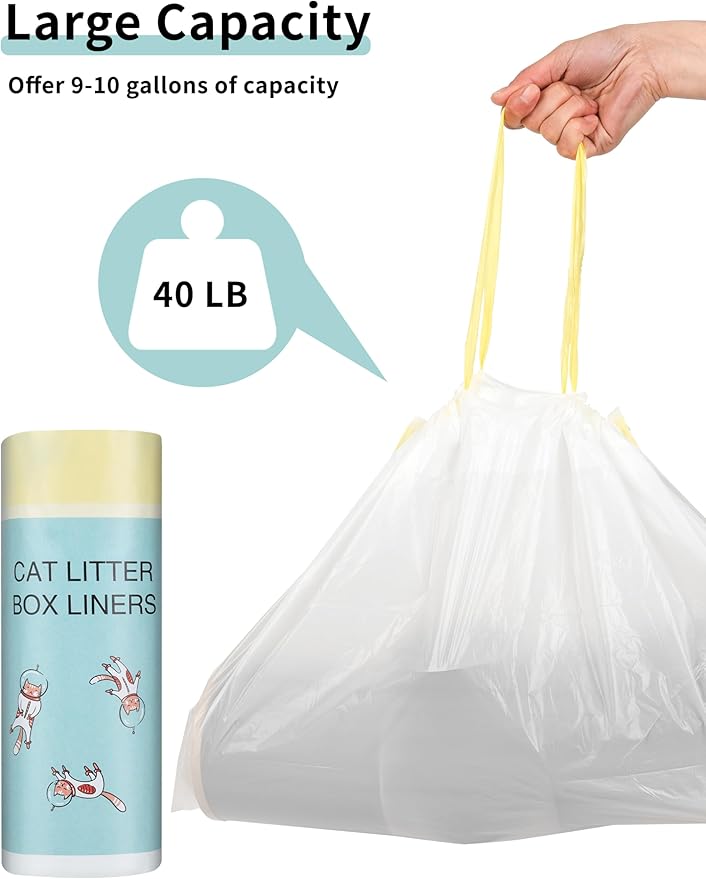 Replaced Waste Bags, Dxles 60 Count Heavy Duty Cat Litter Waste Receptacles Bags for Self-Cleaning Cat Litter Box PURA X/MAX