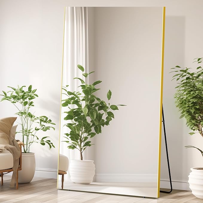 Brisafe 71"x40" Oversize Shatterproof Standing Mirror, Ultra Light Nano-Film Mirror for Gym, Home, Living Room, Bedroom, Gold