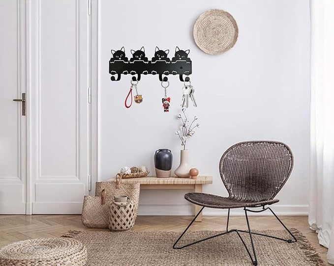 YXE Metal Key Holder Wall Mount, 8 Hooks, Key Organizer Rack for Kitchen, Entryway, Hallway, Bedroom, Black (M4)