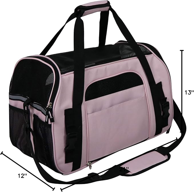 EliteField Soft Pet Carrier (3 Year Warranty, Airline Approved) Soft Sided Dog Puppy Cat Carrier Travel Bag (X-Large: 21" L x 12" W x 13" H, Pink)