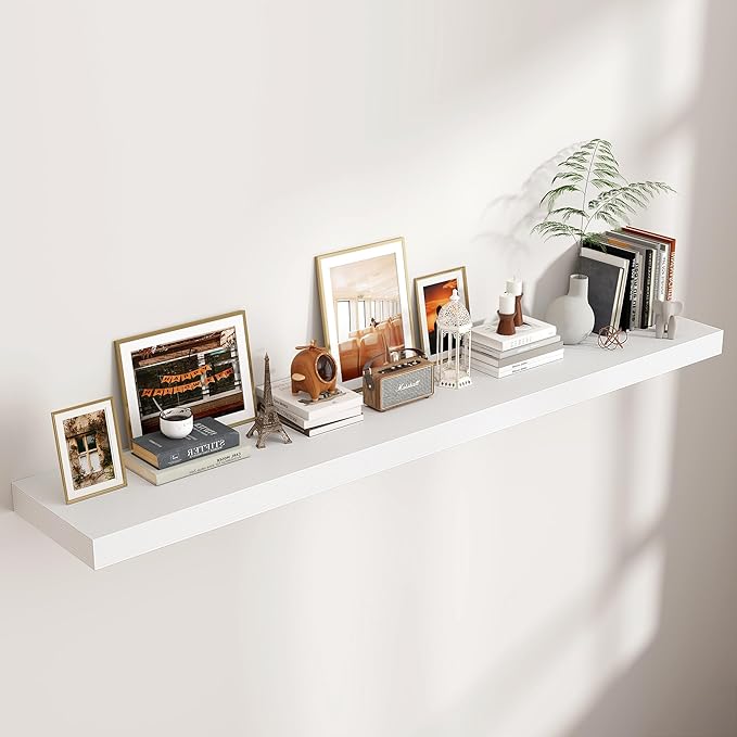Floating Shelves for Wall, 72 Inch Wide x 12 Inch Deep Floating Shelves, Long Wood Floating Wall Shelf Shelves for Living Room Bathroom Bedroom Kitchen Home - (White, 72" W x 12" D x 2" H)