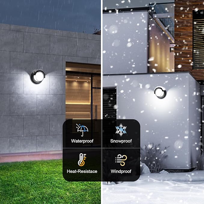 Porch Light Outdoor, 6000K Daylight Small Waterproof Anti Rust LED Wall Lights, 12W Matte Black Modern Wall Mount Exterior Fixtures Circle Cover for Entryway, Front Porch, House