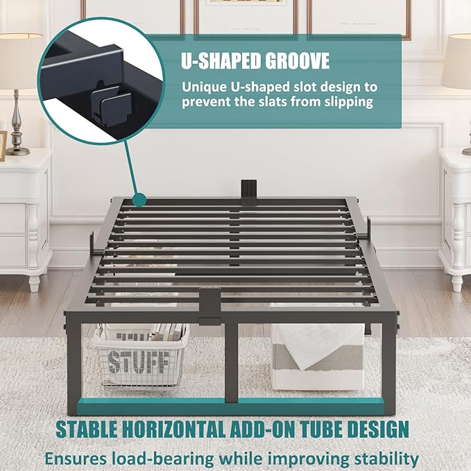 Twin Bed Frames Platform, 14 Inch High 3500 lbs Heavy Duty Metal Platform, Mattress Foundation with Steel Slat Support/No Box Spring Needed/Noise Free/Non-Slip/Easy Assembly
