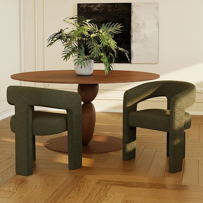 Modern Sherpa Dining Chairs Set of 2, Upholstered Barrel Chairs with Arms Comfy Accent Side Chairs for Living Room/Dining Room/Reception, Green