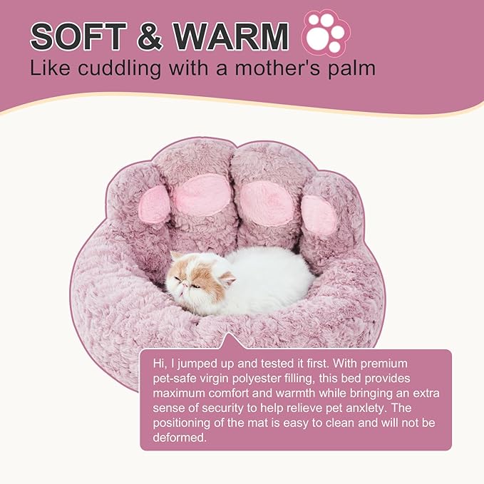 Jiupety Paw Shape Calming Pet Bed, Plush Faux Fur Donut Bed for Dogs & Cats, Machine Washable, Non-Slip Bottom, Medium (22"×22"×6"), Purple