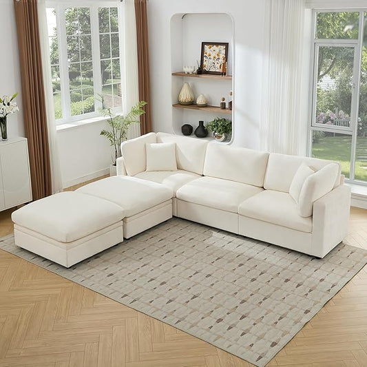 Tbfit Modern Sectional Sofa with Storage, Comfy Cloud Modular Couch with Down-Filled Cushions, Sofa for Home, Living Room, Beige