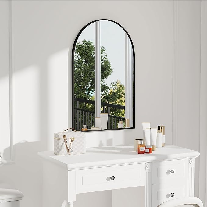 30x20 Arch Mirror Rectangle Wall Mounted Hanging or Against Wall Aluminum Alloy Metal Frame Dressing Make-up Mirrors for Entryway Bedroom Bathroom Living Room 30 20 inch Black