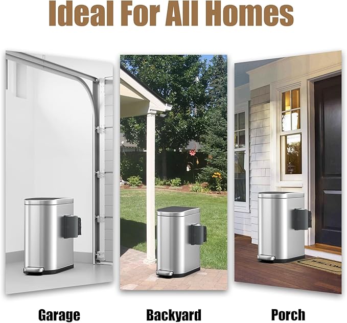 Dog Poop Trash Can Outside with Odor Control Lid & Step Pedal, 3.2Gal Stainless Steel Outdoor Trash Can, Waterproof Dog Waste Container - Includes 3 Carbon Filters & Bin Bag Holder