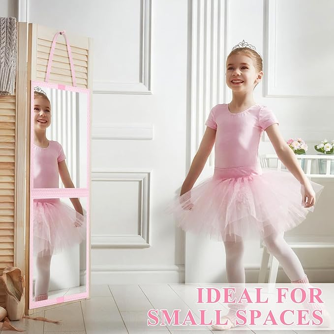 Foldable Travel Portable Full Length Mirror, Dance Bag Hanging Mirror, Full Body Mirror for Dance, Camping, Travel, Dance Competition Must Haves Backstage Folding Hanging Mirror (Pink, 33*13 Inch)