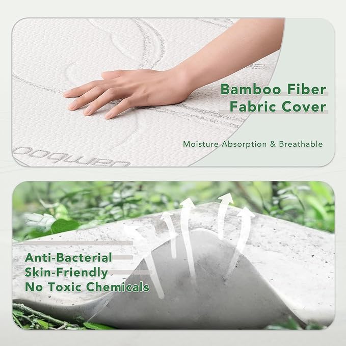 6 Inch Twin Memory Foam Mattress, Medium Firm - CertiPUR-US Certified, Pressure Relief, Bed in a Box - Removable & Washable Bamboo Fiber Cover for Kids, Bunk Bed, Trundle