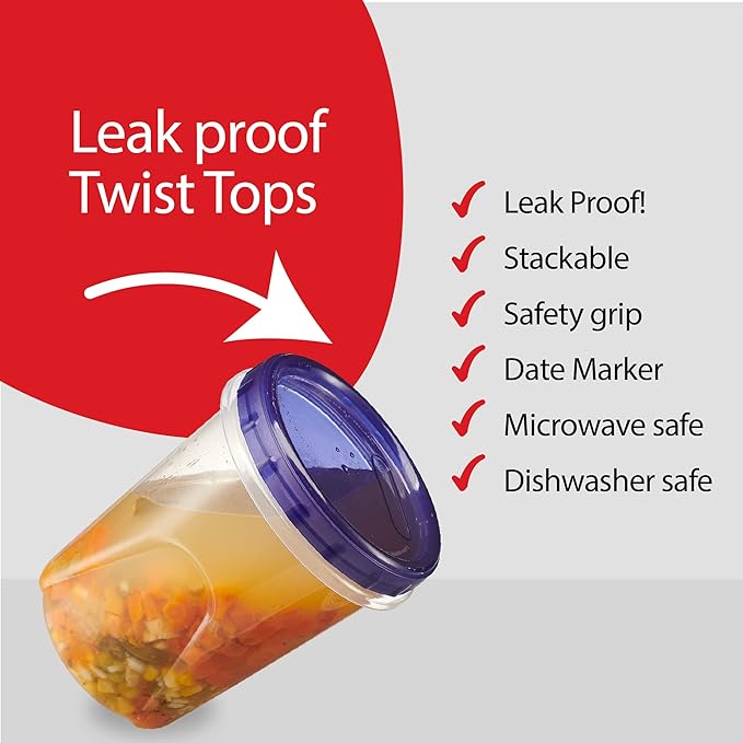 PLASTICPRO 12 Pack Twist Cap Food Storage Containers with Blue Screw on Lid- 32 oz Reusable Meal Prep Containers - Freezer and Microwave Safe Blue Plastic Food Storage