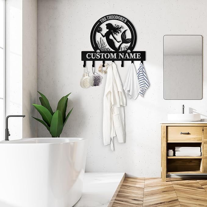 Personalised Beach Theme Key Holder for Wall, Tropical Style Key Holder Wall Mount, Decorative Key Rack Coat Hooks for Living Room Bathroom Kitchen Office Entryway, Home Decor Gifts