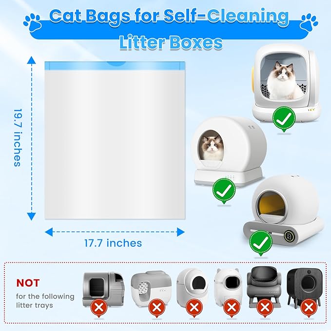 120 Count Cat Litter Box Liners Bags for MeoWant MW-SC01 / MW-SC02, Extra-Thick Cat Waste Bags for Self-Cleaning Litter Box, Drawstring Self Cleaning Trash Bags -17.7" x 19.68"