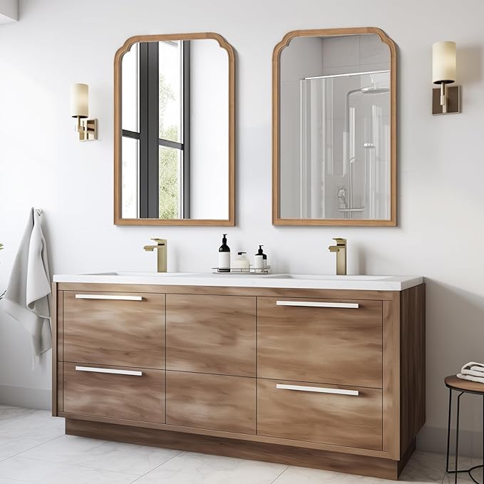 WallBeyond Wood Bathroom Mirrors for Wall Mounted, 24" x 36" Rustic Wood Frame Wall Mirrors Decorative for Living Room or Bedroom Vanity Mirror (Honey-Colored)