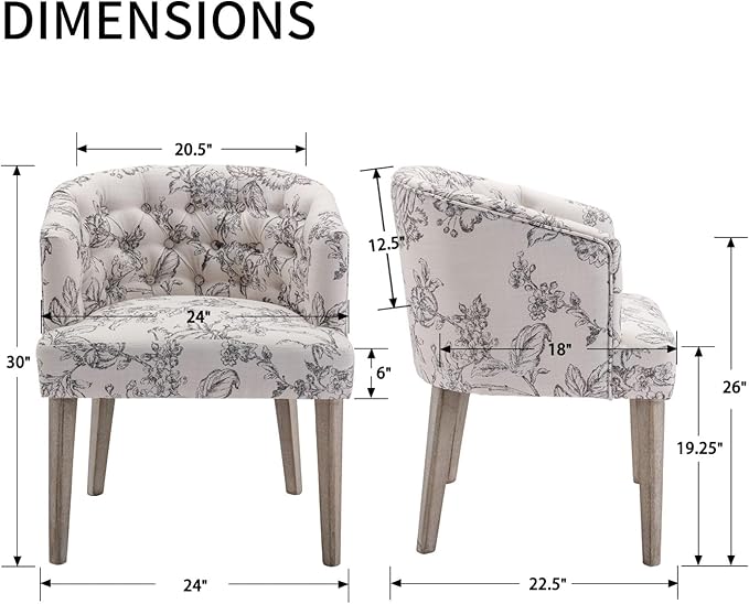 DUOMAY Modern Tufted Dining Chairs Set of 8, Linen Upholstered Side Chair, Comfy Accent Barrel Chair with Wood Legs for Home Kitchen Dining Room Living Room Restaurant, Beige Flower Pattern