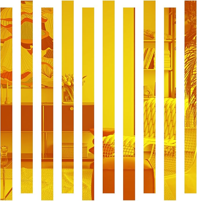 10Pcs DIY Striped Mirror Stickers 1.96" Wide Self Adhesive Removable Long Acrylic Frameless Mirror Sheets for Home Living Room Bedroom DIY Decor (Dark Orange)