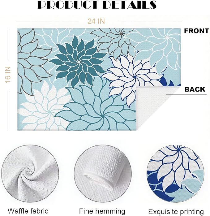 Boho Floral Abstract Waffle Towels, Flower Hand Towel for Bathroom Decor, 16x24 Inch Neutral Blue Flower Dish Tea Towel Decor for Kitchen/Bath/SPA,Gift for Friends.