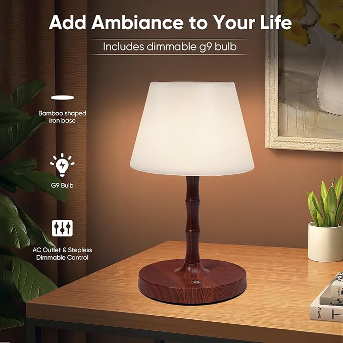 Outdoor Battery Powered Waterproof Desk lamp, Office and Bedroom Desk lamp, Bathroom LED lamp, Courtyard Camping Restaurant LED Night lamp, 4000mAh Rechargeable Battery Driven lamp (Brown)