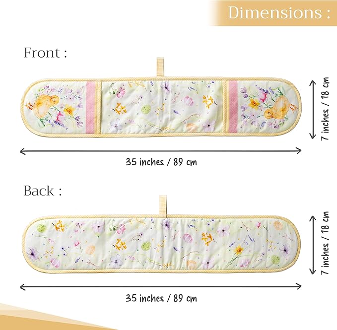 Maison d' Hermine Double Oven Mitts 100% Cotton 7"x35" Double Oven Mitt Heat Resistant BBQ Cooking Gloves with Loop, Baking, Grilling, Home, Kitchen, Handling Hot Pans Spring Summer (Easter Zest)