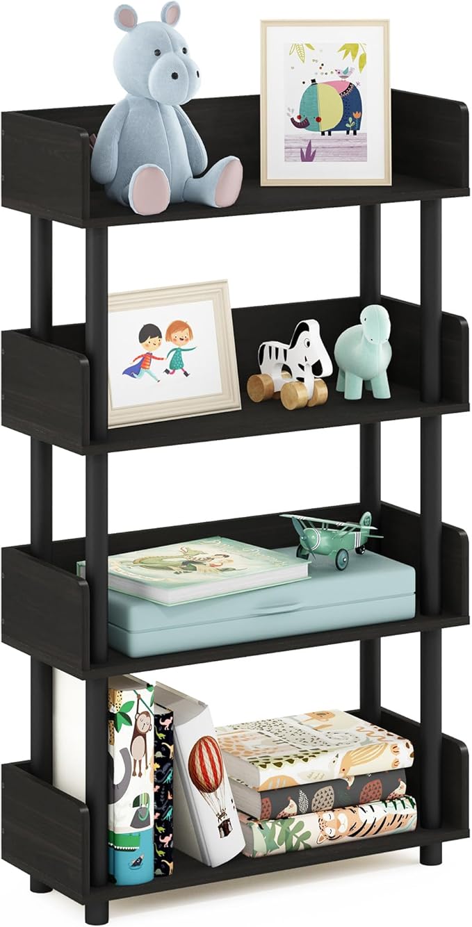 Furinno TURN-N-TUBE 4-Tier Display Shelf, Storage Shelves, Book Shelf, Open Shelves with Rounded Corner Top Edges, for Organization and Storage, Living Room, Home Office, Espresso