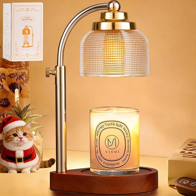 Candle Warmer Lamp with Timer Dimmer, Birthday Gifts for Women Mom Sister, House Warming Gifts Vintage Home Decor, Adjustable Height Wax Melt Warmer for Jar Candles with 2 Bulbs