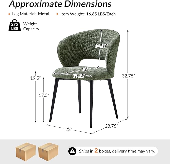 Contemporary Dining Chairs with Armrests – Ergonomic Soft-Padded Seat, Curved Backrest, Matte Black Metal Legs, Comfortable Kitchen & Dining Room Chairs, Set of 4