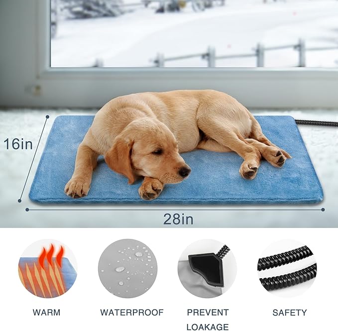 Electric Pet Heating Pad for Cats & Dogs, Adjustable with 6 Temp & 5 Timer, Waterproof & Chew Resistant, Perfect for Kittens & Puppies - 28*16in