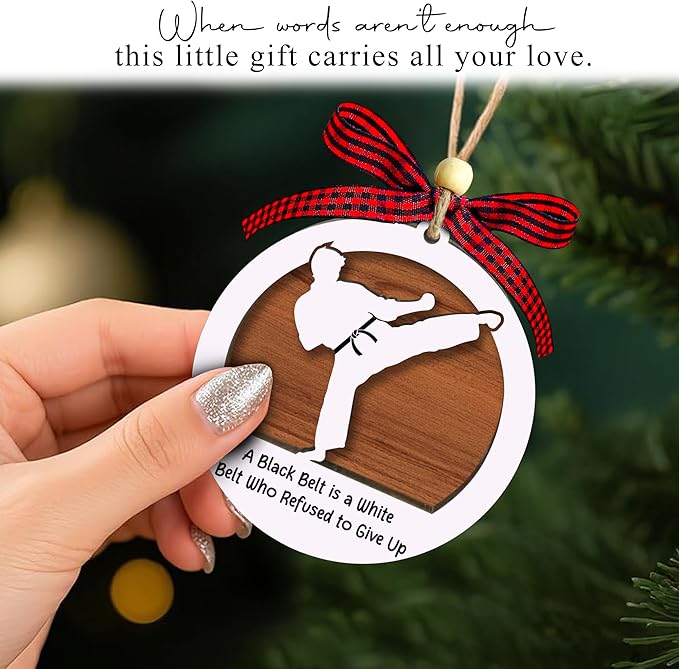 Karate Christmas Ornament 2025 - Black Belt 2 Layer Wooden Christmas Ornament - Karate Gifts for Men Woman - Martial Arts Gifts for Boys, Girls, Instructor - Martial Arts Christmas Tree Hanging Decor