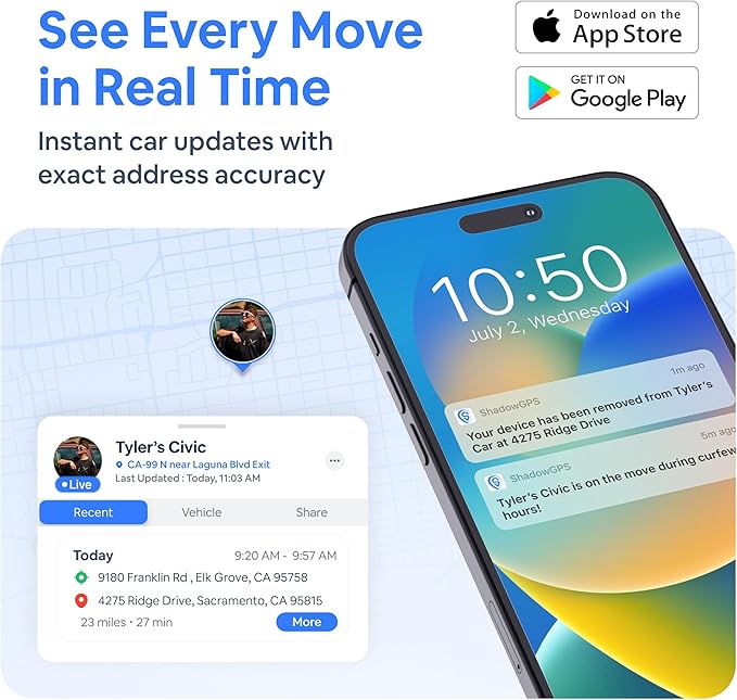 OBD2 GPS Tracker for Vehicles - Car Tracker Device Hidden with Vehicle Location, Trip History, Driving Alerts, GeoFence for Fleets & Family with 14 Days Free Trial, Plug-n-Play, 1 Year