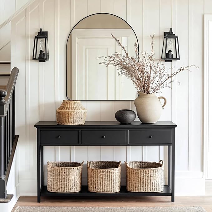 ANDY STAR Arched Mirror, 30 x 36 Inch Black Wall Mirror in Stainless Steel Metal Frame, Arch Top Rounded Corner 1 Inch Deep Set Design Wall Mount Hangs Vertical