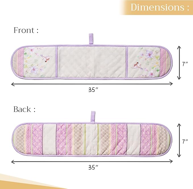 Maison d' Hermine Double Oven Mitts 100% Cotton 7"x35" Double Oven Mitt Heat Resistant BBQ Cooking Gloves with Loop, Baking, Grilling, Home, Kitchen, Handling Hot Pan Spring Summer (Magnolia Mornings)