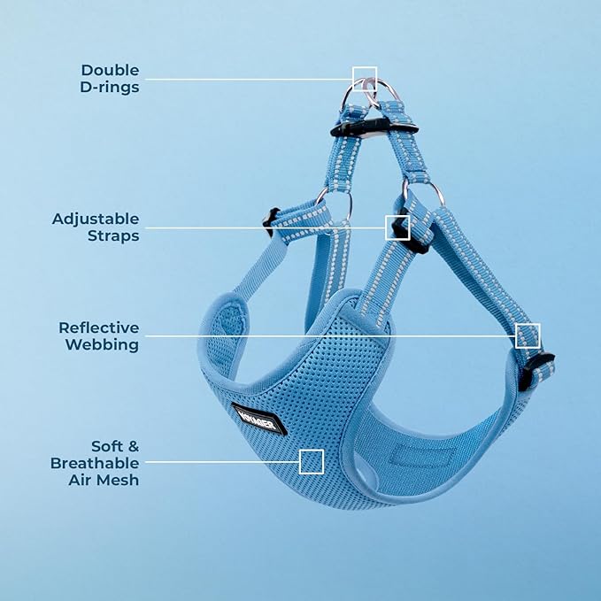 Best Pet Supplies Voyager Adjustable Dog Vest Harness Breathable No Pull Harness for Small, Medium, Large Dogs, Harness for Walking, Jogging, Easy Step-In, Reflective Stripes - Baby Blue, M