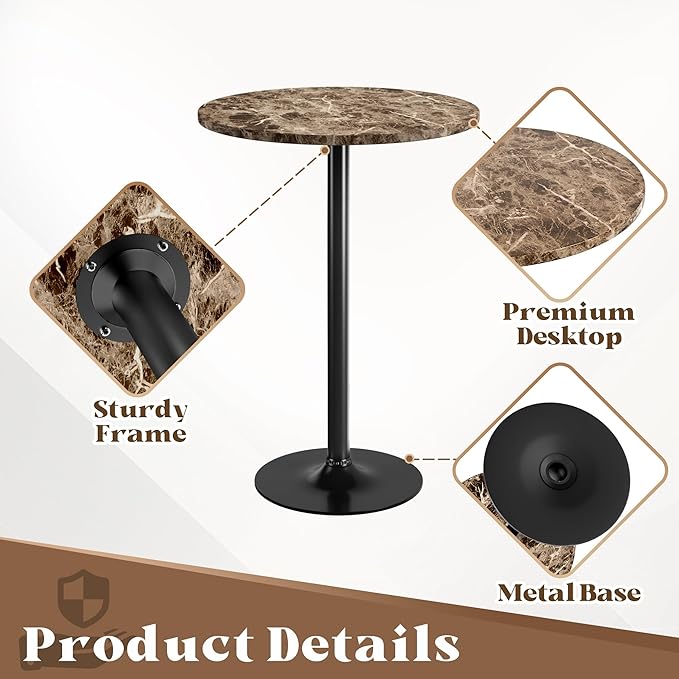 Homall Round Dining Table Bistro Pub 23.8 x 39.5 Inches Bar Table for Kitchen, Dining Room (1, Marble-Black)