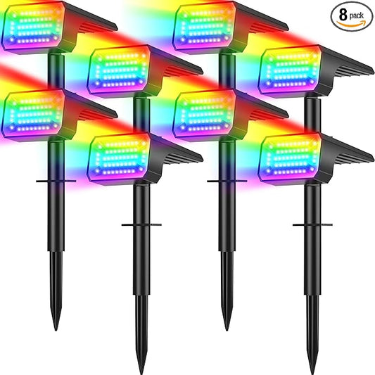 Solar Color Changing Spot Lights Outdoor Waterproof IP65, [8 Pack/32 LED/7 Modes] 2-in-1 Landscape Spotlights, Auto On/Off High Lumens Solar Spot Lights for Outside Yard Garden Pathway Walkway