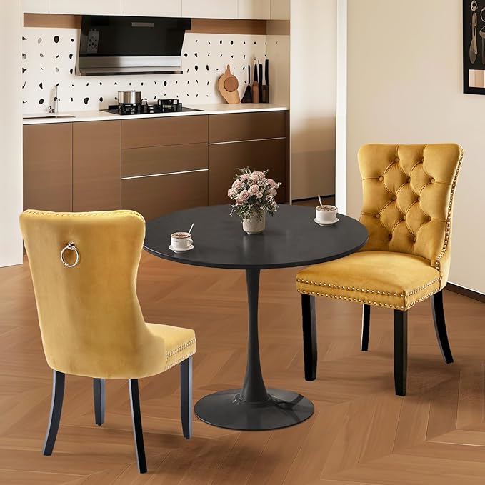 SoarFlash Kitchen Table and Chairs for 2, 24" Dining Table Set for 2 with Velvet Upholstered Chairs, 3 Piece Round Kitchen Table Set, Dining Room Table Set for Small Space, Apartment