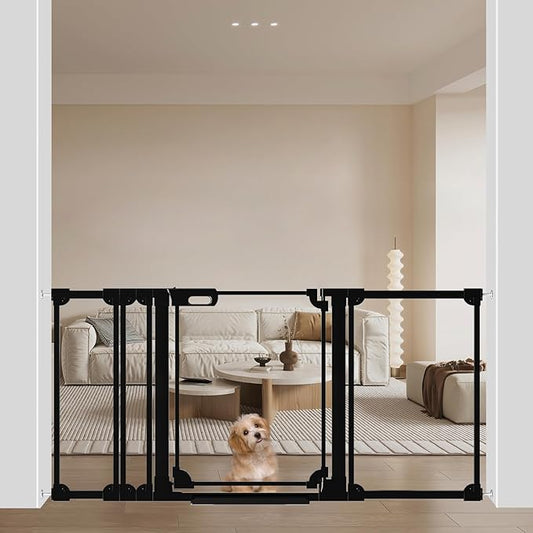 WAOWAO Clear Baby Gate for Stairs Modern Design Acrylic Auto Close Pet Gate, 57.87-66.14" Wide Safety Baby Gate for Doorways,Black Clear Dog Gates Indoor, Hallways,Kitchen