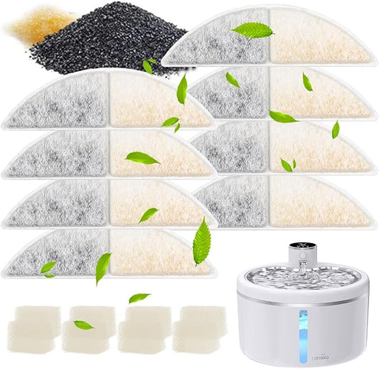 8 Pack Cat Water Fountain Filters, Cat Fountains Replacement Filters for 3L/102oz Cat Water Fountain, for W03B Pet Fountain-8Filters+8Sponges (8Filters+8Sponges)