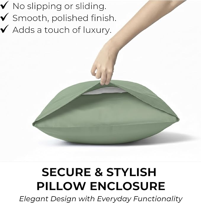 100% Natural Cotton Bed Sheets | 500 TC Single-Ply Sateen Weave Full Size Sheets | Soft, Breathable, Hypoallergenic Solid 4-Piece Bedding with Deep Pocket Fitted, Flat, Pillowcase | Sage