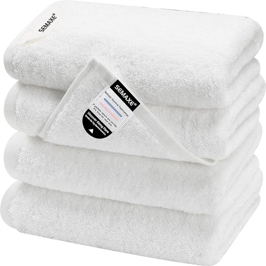 SEMAXE 100% Cotton Hand Towel for Bathroom, White Hand Towels with Hanging Loops, Hotel Spa Quality Absorbent Towels, 27" L x 16" W, 4 Pack Hand Towels, Gift Box Packaging