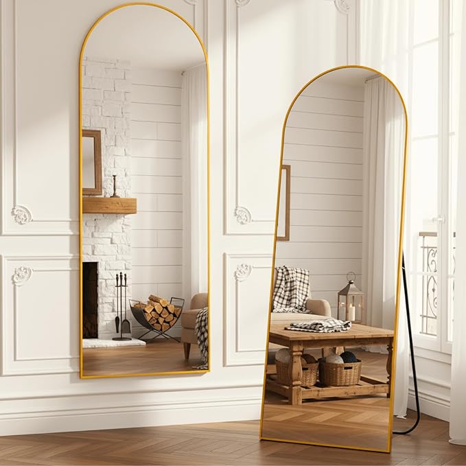 Arched Mirror Full Length, 59"x16" Body Mirrors with Shatter-Proof Glass, Mirror Full Length with Arch Aluminum Frame for Home Decor, Mirrors for Bedroom Bathroom, Gold
