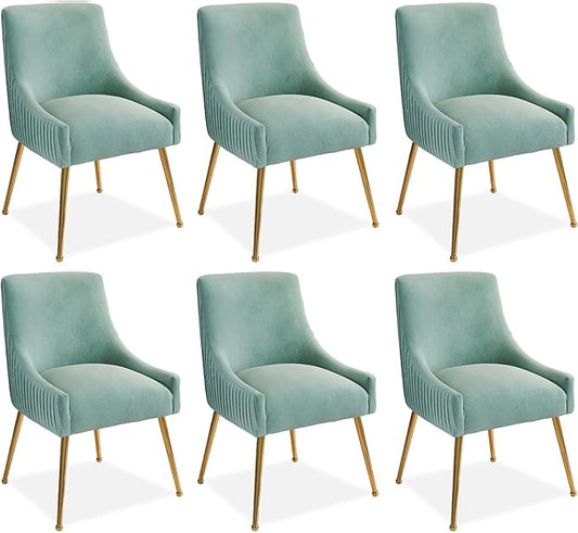 Dining Chairs, Accent Chairs Set of 6, Modern Upholstered Kitchen Dining Room Chairs with Gold Legs, Fabric Tufted Velvet Living Room Chairs for Reception Room Bedroom Guest Room (Green)
