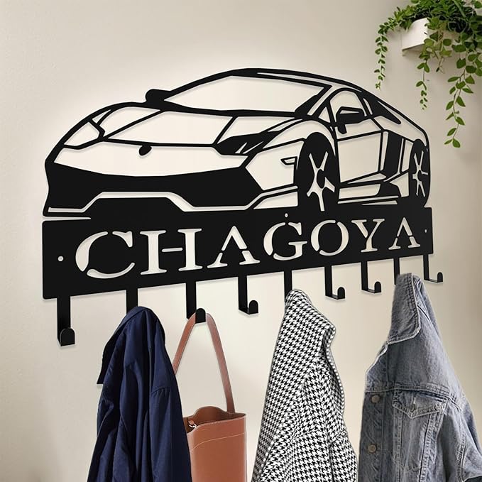 Personalized Key Hooks for Wall,Custom Name Black Car Key Holder Wall Mounted,Fashion Coat Rack,Metal Key Hanger with Hooks,Key Rack Organizer for Entryway,Hallway,Doorway