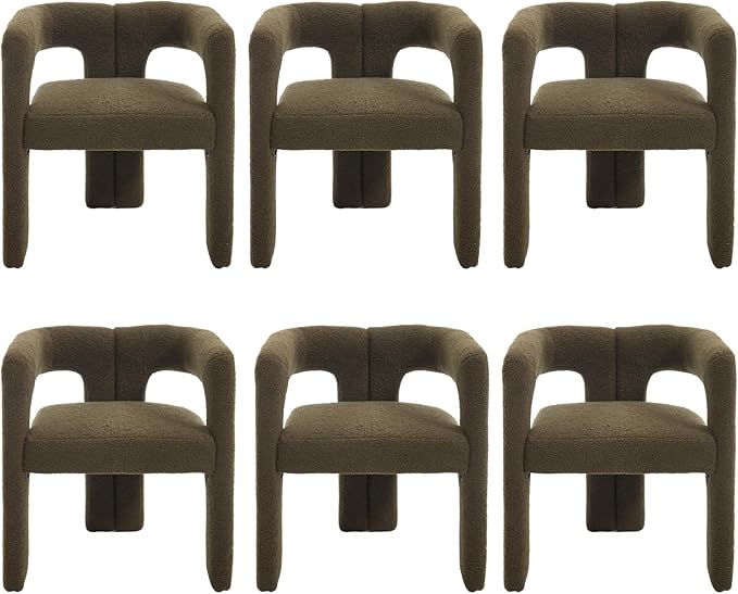 Modern Dining Chairs Set of 6, Upholstered Side Chairs Sherpa Fabric Guest Chairs with Barrel Backrest Armchair for Dining Room Living Room, Green