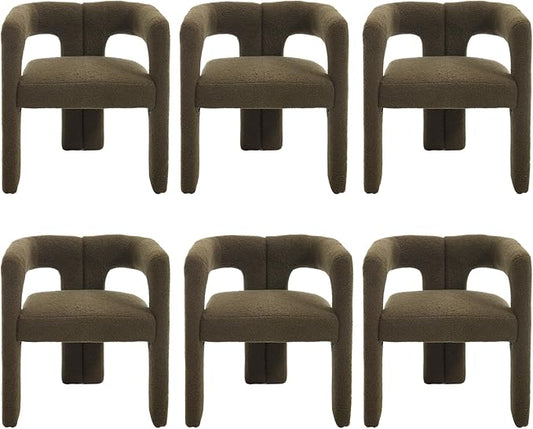 Modern Dining Chairs Set of 6, Upholstered Side Chairs Sherpa Fabric Guest Chairs with Barrel Backrest Armchair for Dining Room Living Room, Green