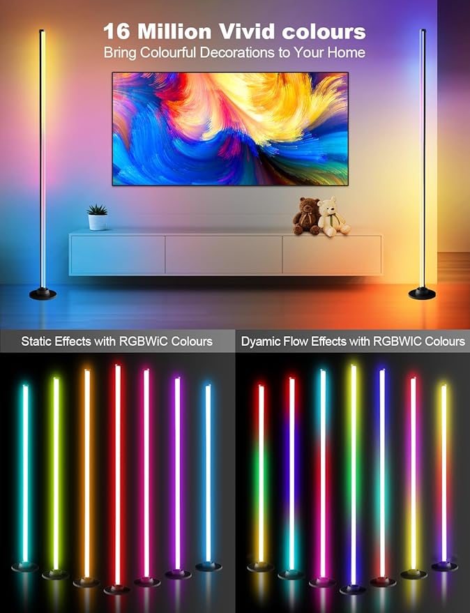 Floor Lamp with RGB,Smart LED Corner Lamp with16-Million Colors / 234-Dynamic Lighting / 8-Music Sync/Timer Setting/App&Remote Control,Ideal for Living Room, Bedroom, Gaming Room-Black