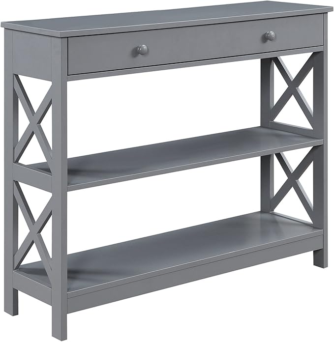 Convenience Concepts Oxford 1-Drawer Console Table 39.5" - Farmhouse Sofa Display with Storage Shelf For Living, Family, & Dining Room, Modern Entryway Hall Table for Kitchen, Bedroom, Gray