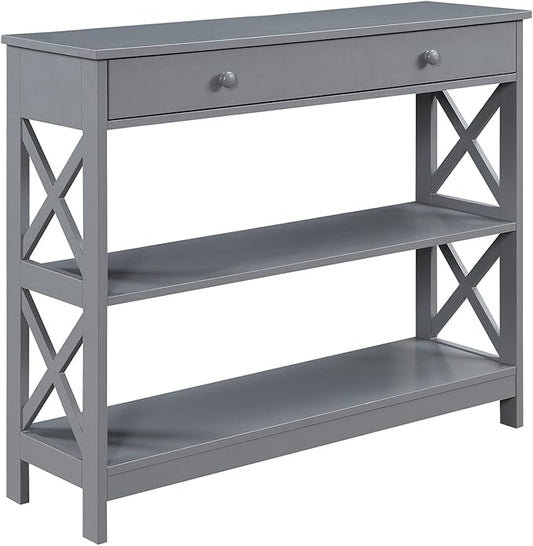 Convenience Concepts Oxford 1-Drawer Console Table 39.5" - Farmhouse Sofa Display with Storage Shelf For Living, Family, & Dining Room, Modern Entryway Hall Table for Kitchen, Bedroom, Gray