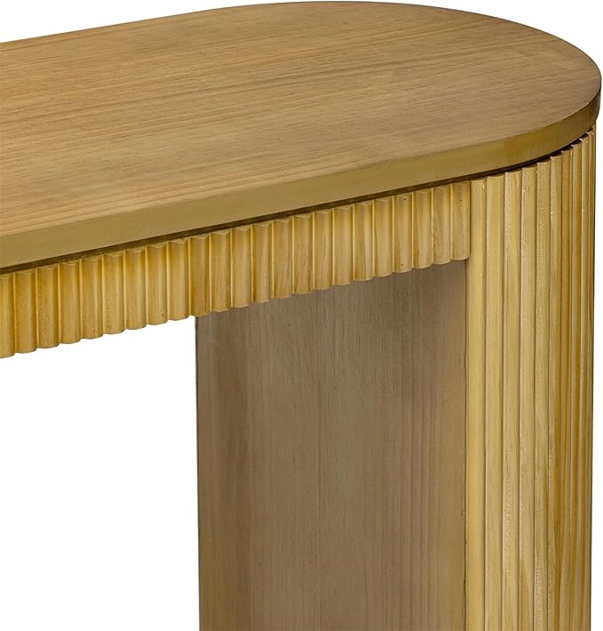 Modern Curved Console Table 59.2-Inch Fluted Entryway Sofa Table for Living Room Entrance Hallway Furniture, Natural