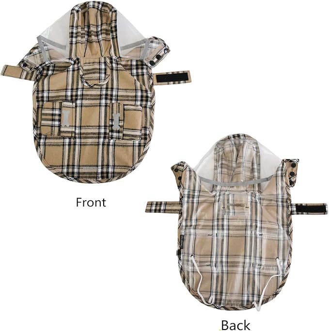 Dog Waterproof Raincoat with Poncho Hoodie, High Reflective Adjustable Yellow Pet Rain Jacket with Leash Hole for Small Medium and Large Dogs (Khaki, X-Large)
